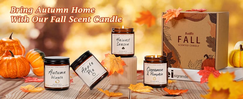 Auelife Fall Candle Set | 4 Pack Scented Candles for Home - Candle Gifts for Women Men, Soy Candles Home Scented | Autumn Fragrance of - Apple Pie/Cinnamon/Harvest/Wreath B0CC98RMFT