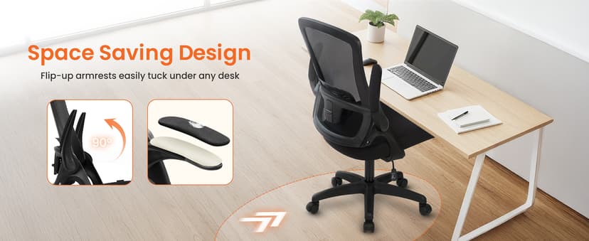 NEO CHAIR Office Desk Gaming Chair Computer High Back Mesh Seat with Rolling Wheels Ergonomic Adjustable Comfy Flip-up Armrests Lumbar Support Height for Home (Black)