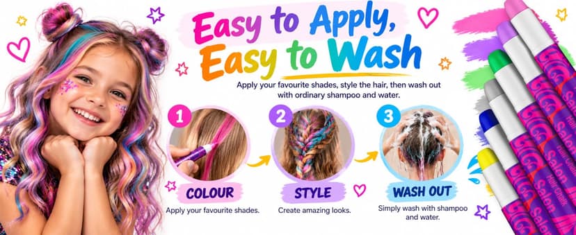 Desire Deluxe Hair Chalk for Girls Makeup Kit of 10 Temporary Colour Pens Gifts, Great Toy for Kids Age 5 6 7 8 9 10 11 12 13 Years Old, "Blue,Green,Grey,Pink,Purple