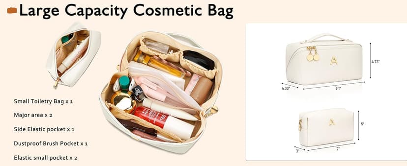 Waterproof PU Leather, Open Flat Design Cosmetic Bag, Multiple Compartments Travel Toiletry Bag (Pink, A) Initial Makeup Bag Personalized Gift for Women Teen Girls B0F26C313Y