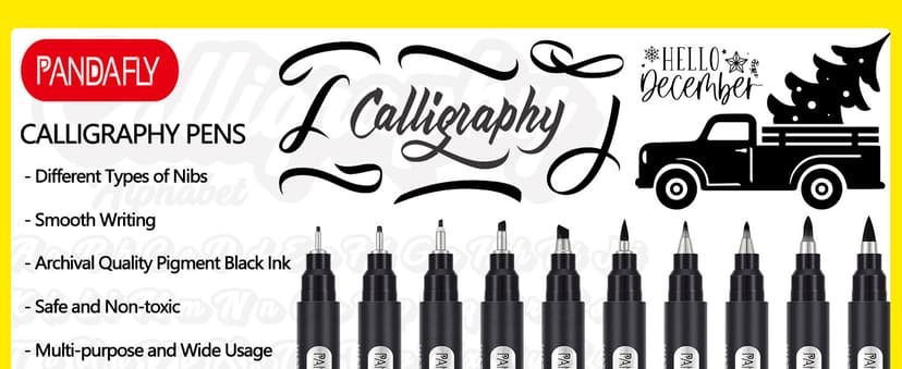 PANDAFLY Calligraphy Pen, 10 Size Calligraphy Pens for Writing, Brush Pens Calligraphy Set for Beginners, Hand Lettering Pen for Art Drawing, Sketching, Scrapbooking