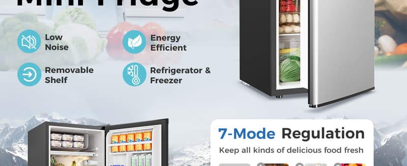 Feelfunn Mini Fridge with Freezer - 3.2 Cu.Ft Single Door Mini Refrigerator with Adjustable Thermostat, Low Noise, Energy Saving, Small Fridge for Bedroom, Apartment, Dorm, Classroom, Office - Silver