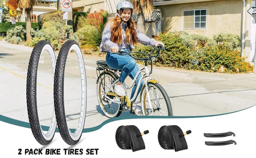 Hycline 26x2.125 Cruiser Bike Tires Set: 2-Pack 26-inch Premium Butyl Rubber High-Performance Folding Replacement Bicycle Tires for Beach Cruiser and Urban Commuting Bicycle