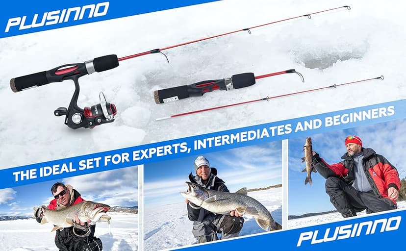 PLUSINNO Ultralight Ice Fishing Rod and Reel Combo, 25”/26”/27”/28” Sensitive Ice Fishing Pole Ice Fishing Gear for Walleye Perch Panfish Bluegill