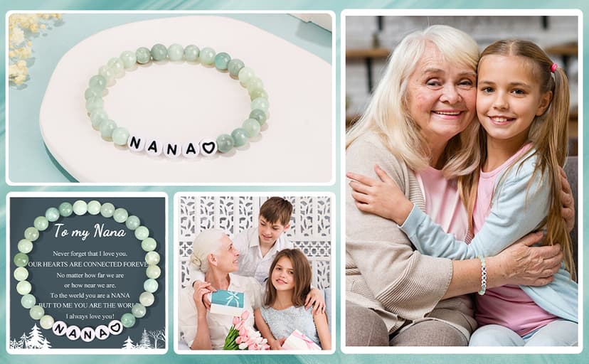 Grandma Gifts for Birthday Tote Bag Grandma Gifts Set from Granddaughter Grandson Grandchildren Grandkids Best Grandma Gifts Basket Tote Bag Makeup Bag 16 Oz Can Glass Bead Bracelet