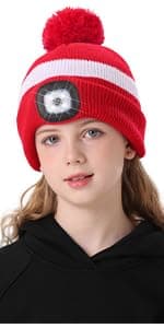 MELASA Unisex Hat with Light, USB Rechargeable Hands Free Headlamp LED Beanie, Winter Gifts for Men Dad Father Husband Him