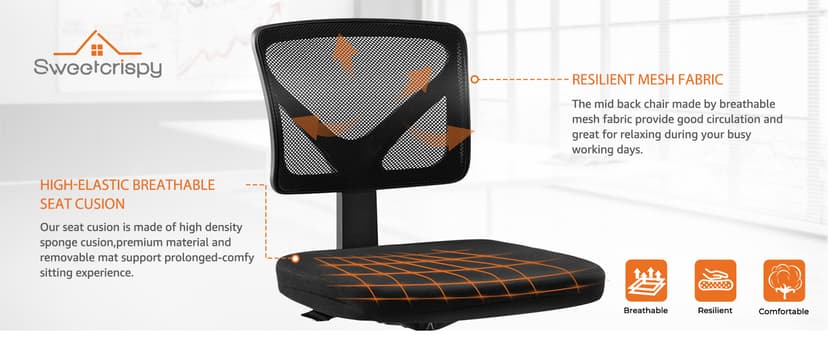 Sweetcrispy Small Office Desk Chair, Ergonomic Low-Back Mesh Rolling Work Swivel Chairs with Wheels, Armless Comfortable Seat Lumbar Support for Home, Bedroom, Study, Student, Adults,Classic Black