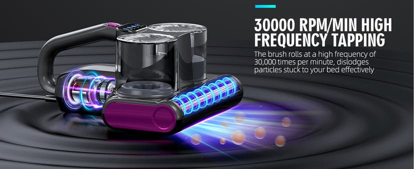 Mattress Vacuum Bed Vacuum Cleaner 16Kpa Suction 253.7nm UV-C Light, 140°F Heated Air, 30000 RPM Brushroll, Ultrasonic, HEPA Filter, Handheld Vacuums for Carpet/Sofa, 500W Corded, (Dark Gray)