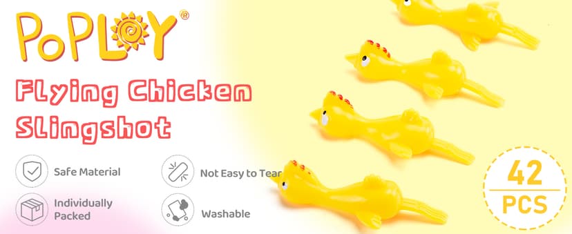 POPLAY 42PCS Flying Chicken Slingshot, Party Favors Treasure Box Toys for Kids 4 to 8, Flicking Rubber Chickens Finger Toys for Christmas Stocking Stuffers, Classroom Prizes, Xmas Gifts Goodie Bag
