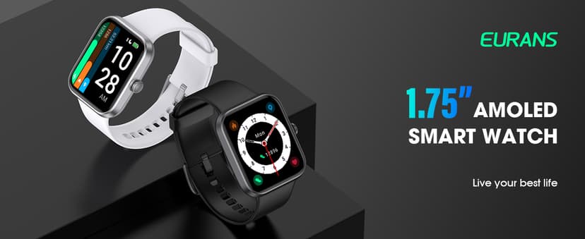 EURANS Smart Watch 45mm, AMOLED Fitness Watch with Heart Rate/Sleep Monitor Steps Calories Counter, IP68 Waterproof Activity Tracker Compatible with Android iOS