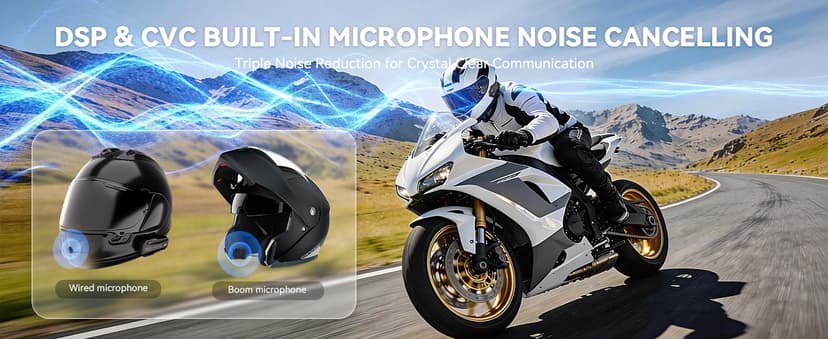 N8 8 Riders Mesh Motorcycle Helmet Communication System, Motorcycle Bluetooth Headset V5.4 with Audio Multitasking/Music Sharing, 45mm Helmet Speakers Intercom for ATV/Snowmobile/Ski, 1 Pack