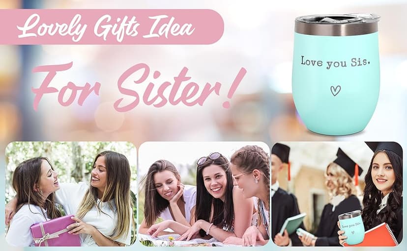 Sisters Gifts from Sister - Love You Sis - Sisters Birthday Gift - Christmas Graduation Birthday Gift for Sister, 12oz Tumbler with Straw(Mint)