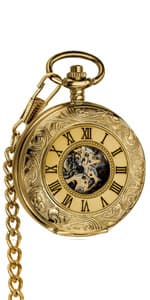 VIGOROSO Men's Vintage Full Copper Hand-Wind Mechanical Second&24hours Sub-dials Pocket Watch in Box