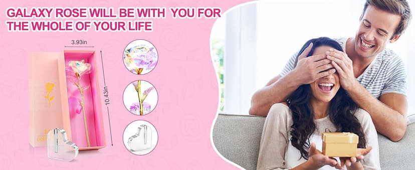 Beferr Gifts for Women Mom Galaxy Rose Glass Crystal Flowers with Heart-Shaped Base Eternal Roses Forever Flowers Mother's Birthday Gifts for Grandma Daughters Wife Sister Kids