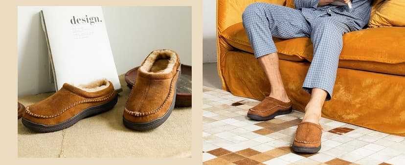 Zigzagger Men's Slip On Moccasin Slippers, Indoor/Outdoor Warm Fuzzy Comfy House Shoes, Fluffy Wide Loafer Slippers