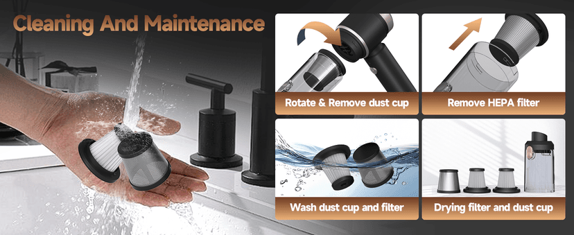 7 in 1 Car Vacuum Portable Cordless ,16000PA Strong Suction Handheld Car Cleaner With Dual HEPA Filters,LED Light,Type-C Charging Mini Vacuum, One-Click Empty Compact For Home Cleaning and Office