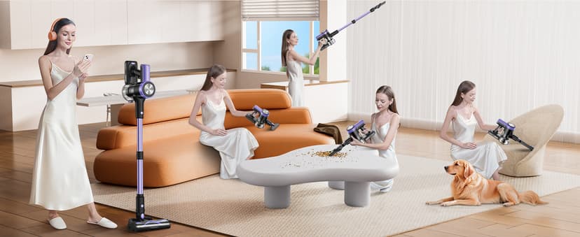 Cordless Vacuum Cleaner, 46KPa/500W Stick Vacuum with 55 Mins Runtime, Self-Standing Vacuum Cleaner for Home, LED Display, Anti-Tangle Brush, Rechargeable Vacuum for Hardwood Floor, Pet Hair (Violet)