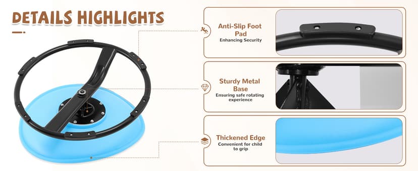 Zhenx Spinning Chair for Autistic Kids (3-18 Years), Sensory Swivel Chair for Teens with ADHD/Autism – 21×19 Inch 220LBS Weight Capacity Seat – Sit and Spin Calming Toy for Body Balance (Blue)