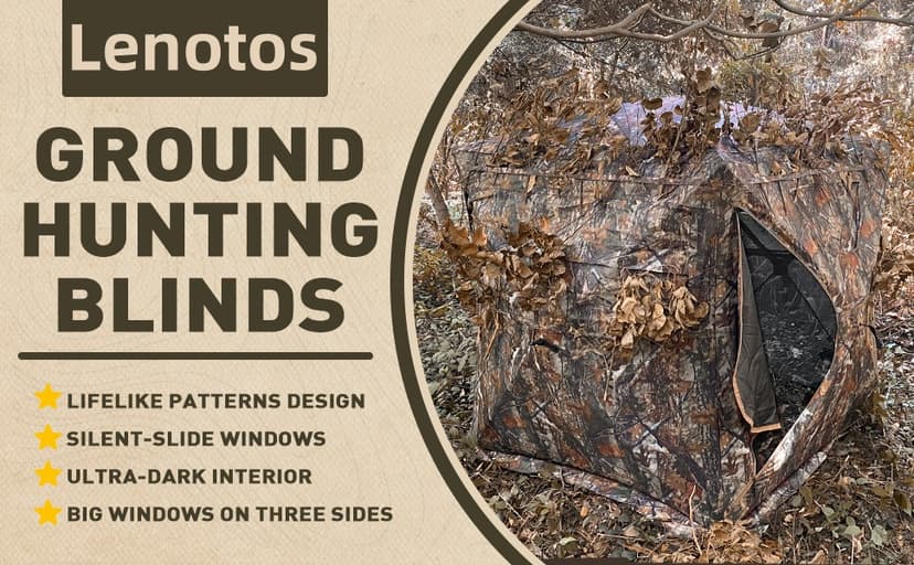 Lenotos Hunting Blind 270° See Through, Low-Noise 2-3 Person Pop Up Deer Blind, Portable Durable Ground Blind for Deer & Turkey Hunting