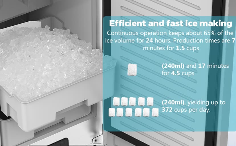 Electactic Nugget Ice Machine, Commercial Undercounter Ice Maker, 66Lbs/Day, Built-in Freestanding Stainless Steel, Self-Cleaning & 24H Timer for Business/Bar