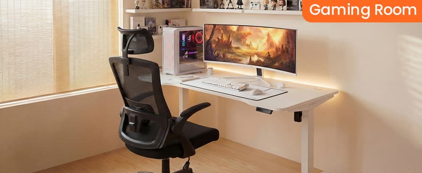 NEO CHAIR Office Desk Chair Gaming Computer High Back Support Mesh Comfy Seat with Adjustable Ergonomic Headrest Lumbar Rolling Flip-up Armrests and Wheels (Black)