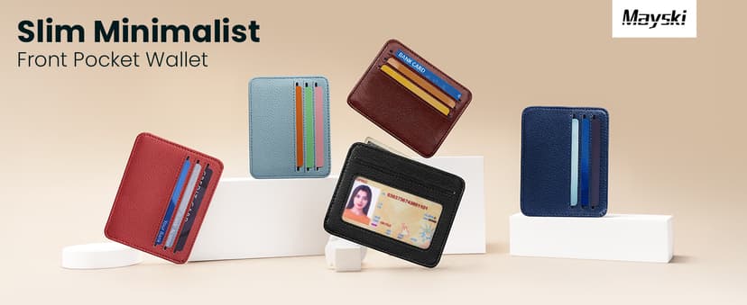 Mayski Credit Card Holder for Women Minimalist Wallet, RFID Blocking Wallets Card Cases, Small Wallets with ID Window for Women Men, Black