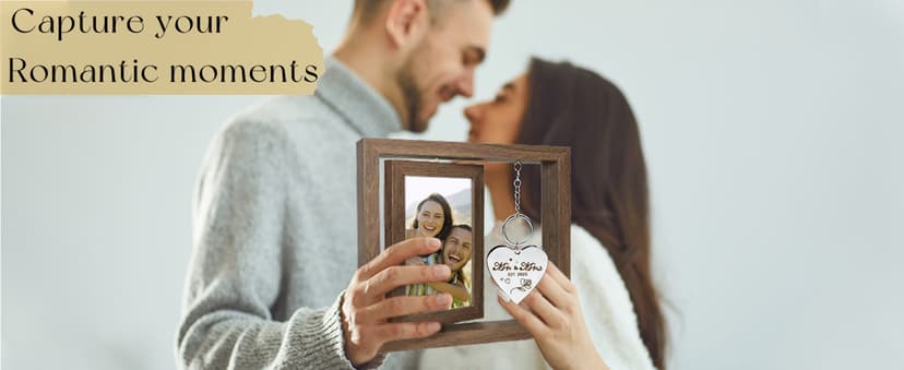 Wedding Gifts for Couples 2025,Rotating Floating Mr and Mrs Picture Frame,4x6 Rustic Picture Frame Engagement Gifts for Couples,Bridal Shower Gift for Bride to Be