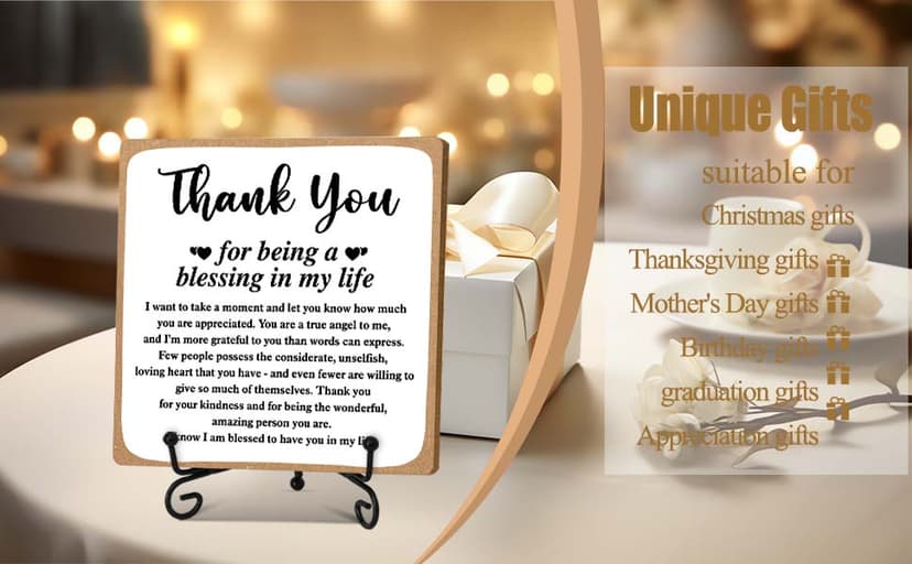 Thank You Gifts for Women Men Friends Mom, Thank You for Being A Blessing in My Life Wooden Plaque with Stand, Thanksgiving Day Gifts for Family Member Desk Decor - B75