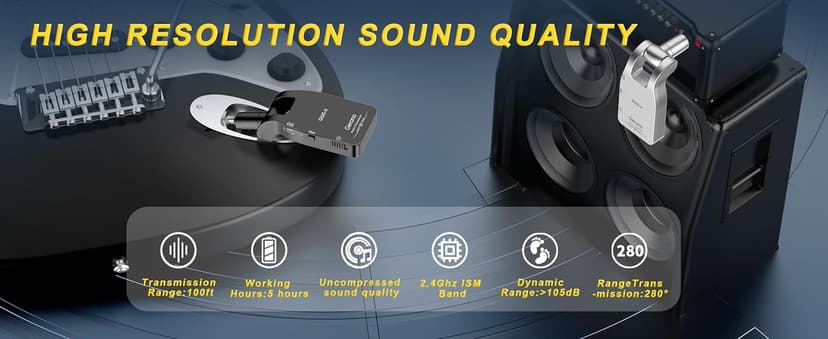 Getaria Upgrade 2.4GHZ Wireless Guitar System Built-in Rechargeable Lithium Battery Wireless Guitar Transmitter Receiver for Electric Guitar Bass