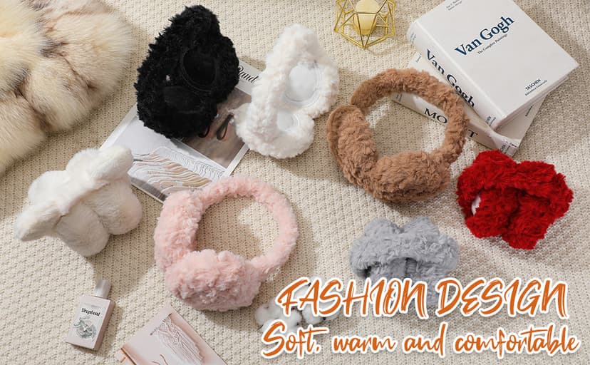 Trifabricy EarMuffs for Women Winter Faux Fur Warm Earmuffs Cute Foldable Ear Covers Cold Weather Fluffy Ear Warmers