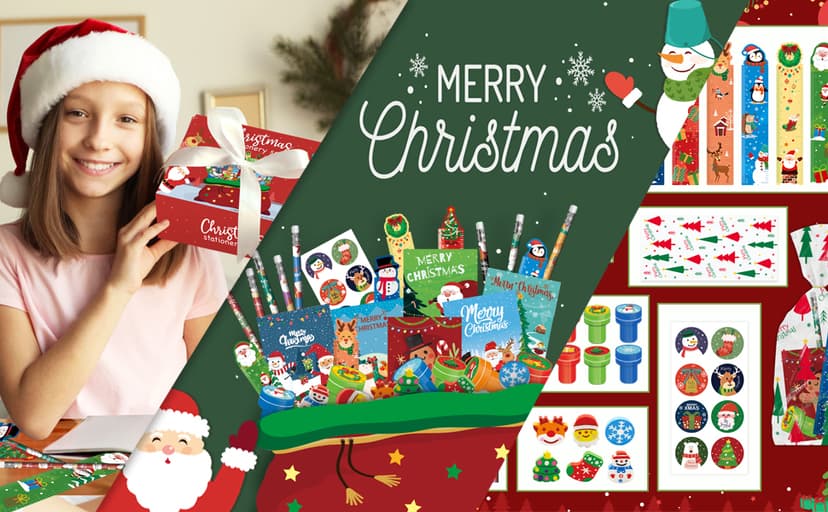 168 PCS Christmas Party Favors for Kids, 24-Pack Christmas Stationery Set for Stocking Stuffers, Christmas-Themed Classroom Gift Exchange Carnival Events Class Reward Gifts and Prizes