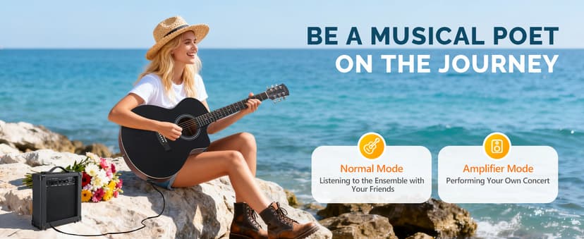 GLARRY 41in Full Size Acoustic Electric Guitar Beginner Kit with 15W Amp, 5-band EQ Cutway Design 6 Strings Electric Acoustic Guitar with Bag, Strap, Picks, Strings, Wrench (Black)