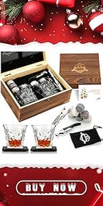 Whiskey Stones Gift Set - Whiskey Glass Set of 2 - Granite Chilling Whiskey Rocks - Scotch Bourbon Box Set -Father's Day Birthday Gifts for Men Drinking Gift for Dad Him Husband Party Holiday Present