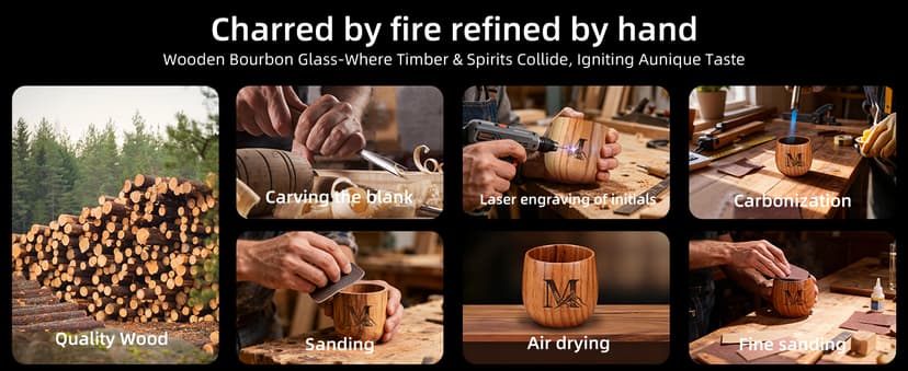Whiskey Bourbon Gifts for Men Brother Him Personalized Charred Wooden Bourbon Drinkins Glass, Eneraved Whiskey Tumbler Cup J Birthday Gifts for Men Dad Husband Whiskey Glass Anniversary Groomsmen Gift B0FRLJKQFP