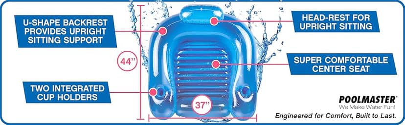 Poolmaster Paradise Water Chair, Inflatable Adult Pool Float Lounge Chair with Backrest, Armrests & Dual Cup Holders, Comfortable Floating Seat for Pool, Lake, Beach or River Relaxation