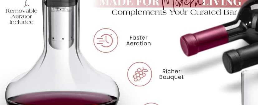 Gusto Nostro Crystal Wine Decanter with Aerator Pourer - Premium Hand-blown Lead-free Glass Wine Decanter Set for Red Wines - Carafe with Lid Filter for Smooth Pouring - Stainless Steel Spout Included