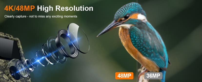 Trail Camera - 4K 48MP WiFi Game Camera with Night Vision, 0.05s Trigger Motion Activated Camera, IP66 Waterproof, 130 Wide-Angle Cell Phone App No Glow Infrared LEDs for Outdoor Wildlife