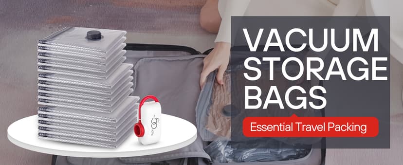 VMstr 15-Pack Vacuum Seal Bags for Clothing with High Pressure DC Electric Pump | Compression Vacuum Bags for Travel & Luggage Packing | Carry-On Size