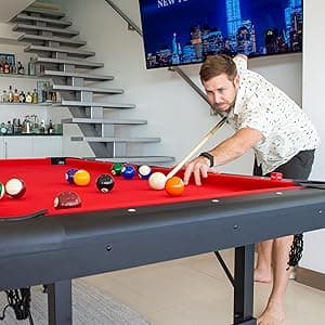 GoSports 6, 7, or 8 ft Billiards Tables - No Assembly, Choose Your Color - Portable Pool Table Includes Full Set of Balls, 2 Cue Sticks, Chalk and Felt Brush