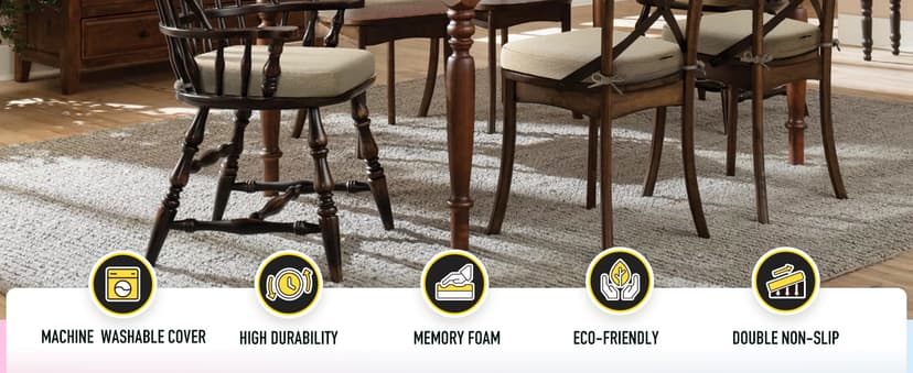 SUNROX Cooling Gel Memory Foam Chair Cushions, 2.6" Thick U-Shaped Dual-Layer Comfort Dining Chair Pads, Non Slip Seat Cushion with Ties for Indoor Kitchen Office 17"x16" Set of 4, Cream