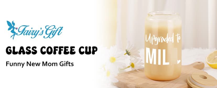 Fairy's Gift New Mom 16 oz Glass Cup with Lid Straw, Funny New Mom Gifts for Women, Christmas Birthday, Postpartum, Pregnancy Gifts for Expecting Mommy, Pregnant Women, Mother to Be, First Time Mommy