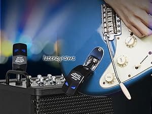 JOYO 2.4GHz Wireless Guitar System 4 Channels Rechargeable Audio Wireless Transmitter Receiver for Guitar Bass Electric Instruments (JW-03)