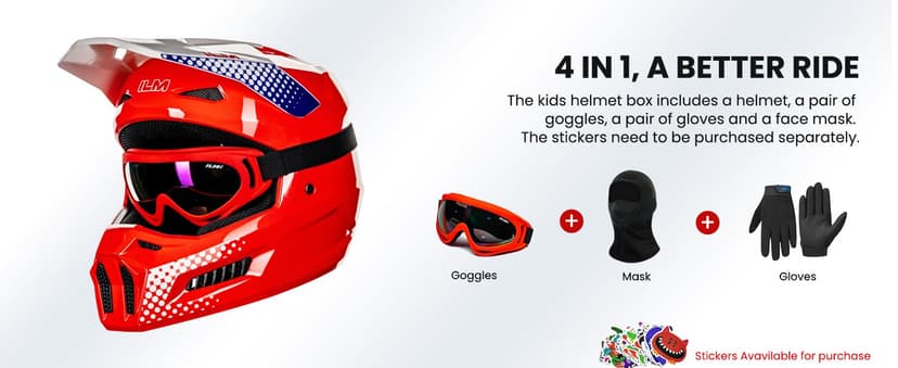 ILM Youth Dirt Bike Helmets Kids ATV Helmet Motorcross BMX Off Road Motorbike with Goggles Gloves Mask DOT Model MT601Y (Matte Black, Youth-XLarge)