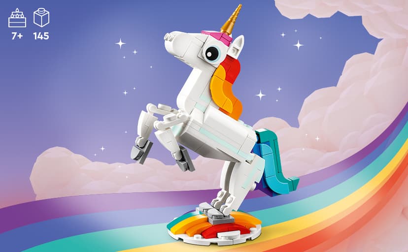 LEGO Creator 3 in 1 Magical Unicorn Toy, Transforms to Seahorse to Peacock, Rainbow Animal Figures, Unicorn Gift for Grandchildren, Girls and Boys, Buildable Toys, 31140 B0BLJ4SVWV