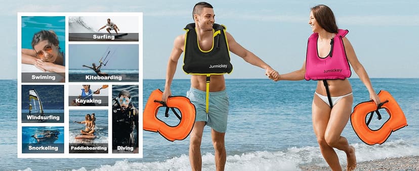 Inflatable Snorkel Vest Adults, Portable Snorkel Jacket, Buoyancy Vest for Snorkeling, Swimming, Kayaking, Boating, Safety Load Up to 220 Ibs