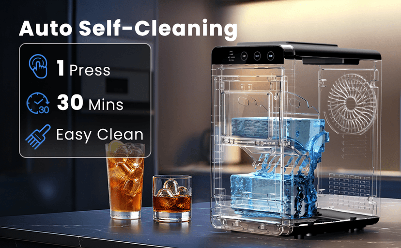 Electactic Countertop Ice Maker, 26Lbs Daily Ice Production, 0.8L Water Tank, Self-Cleaning, Adjustable Ice Size, One-Touch Operation, Interior Light, Portable Ice Maker for Home, Office & Party
