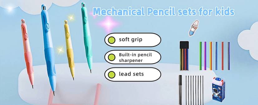 Handwriting thick mechanical pencils with grip: 2.0MM HB Pencil for kids with 14 leads (6 pack)