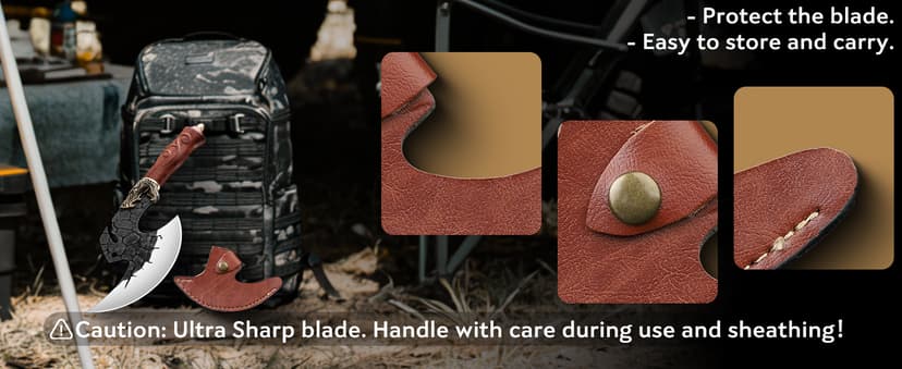 ROCOCO Viking Cleaver Knife Butcher Meat Cutting Boning Knife Hand Forged Chinese Kitchen Axe with Sheath Home Outdoor BBQ Camping Chirstmas Birthday Chirstmas Mother Father Gift Men
