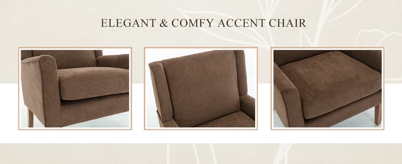 Living Room Chair, Wingback Mid-Century Accent Chair – Comfy Single Sofa with Solid Wood Legs & Velvet-Like Fabric, Oversized Armchair for Living Room/Bedroom/Reading Nook&Lounge