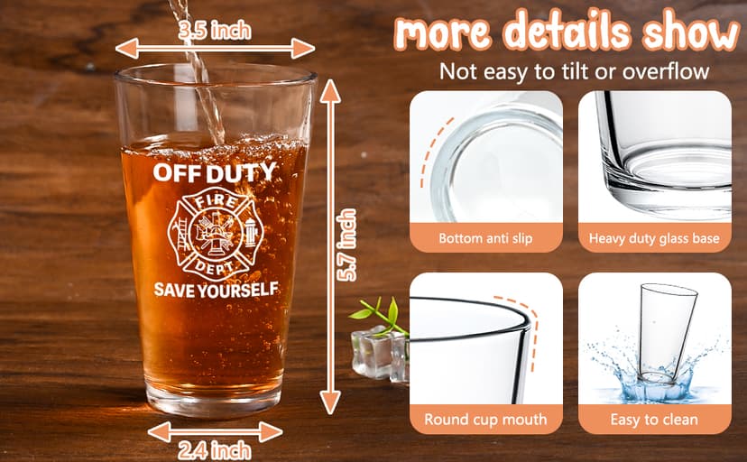 Futtumy Firefighter Gifts For Men, Off Duty Save Yourself Fire Dept Beer Glass, Fireman Gifts for Men, Funny Gift for Fire Fighter Firefighter Fireman for Christmas Retirement Appreciation